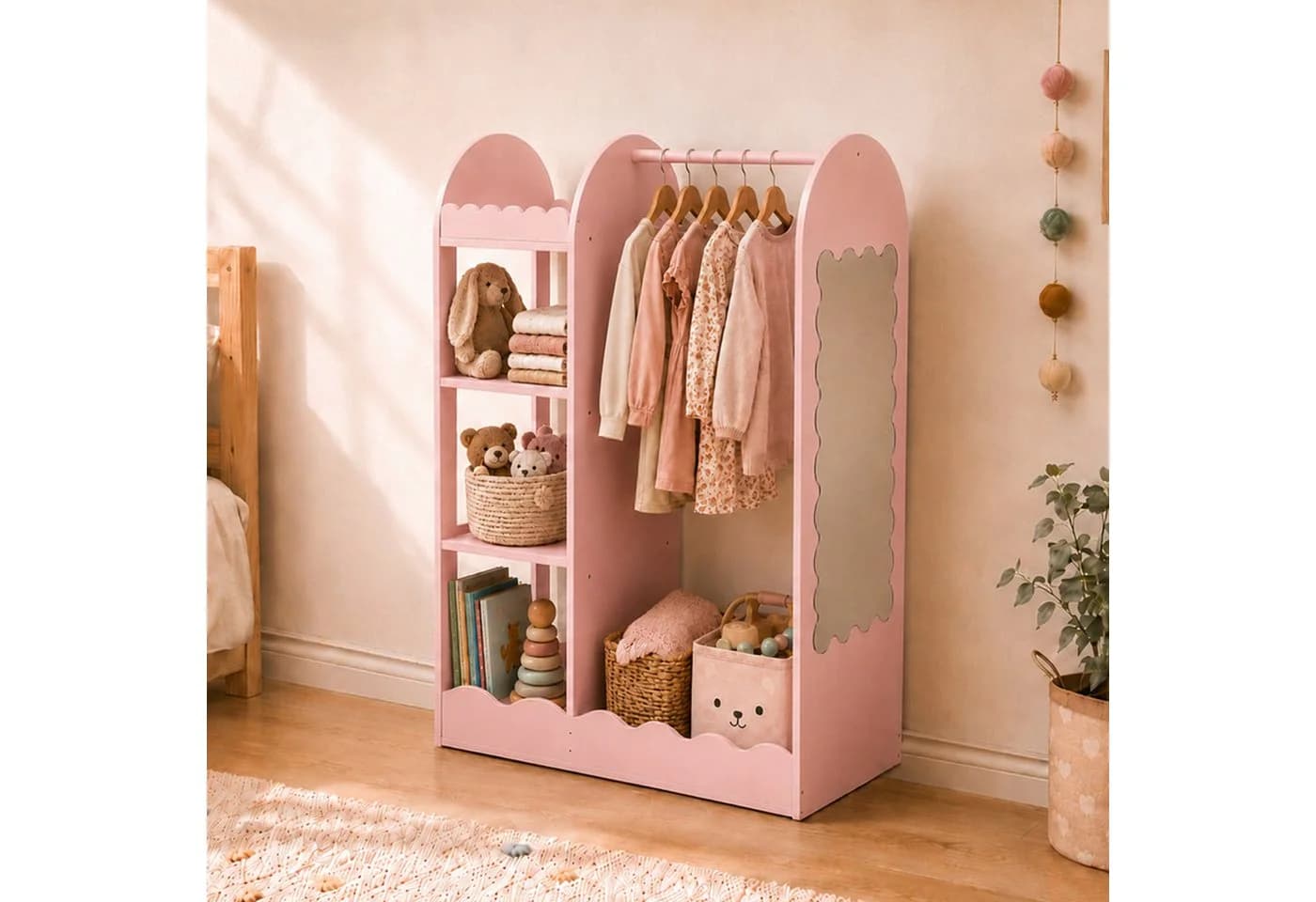 relaxdays Kleiderständer Kinder mit Spiegel Rosa