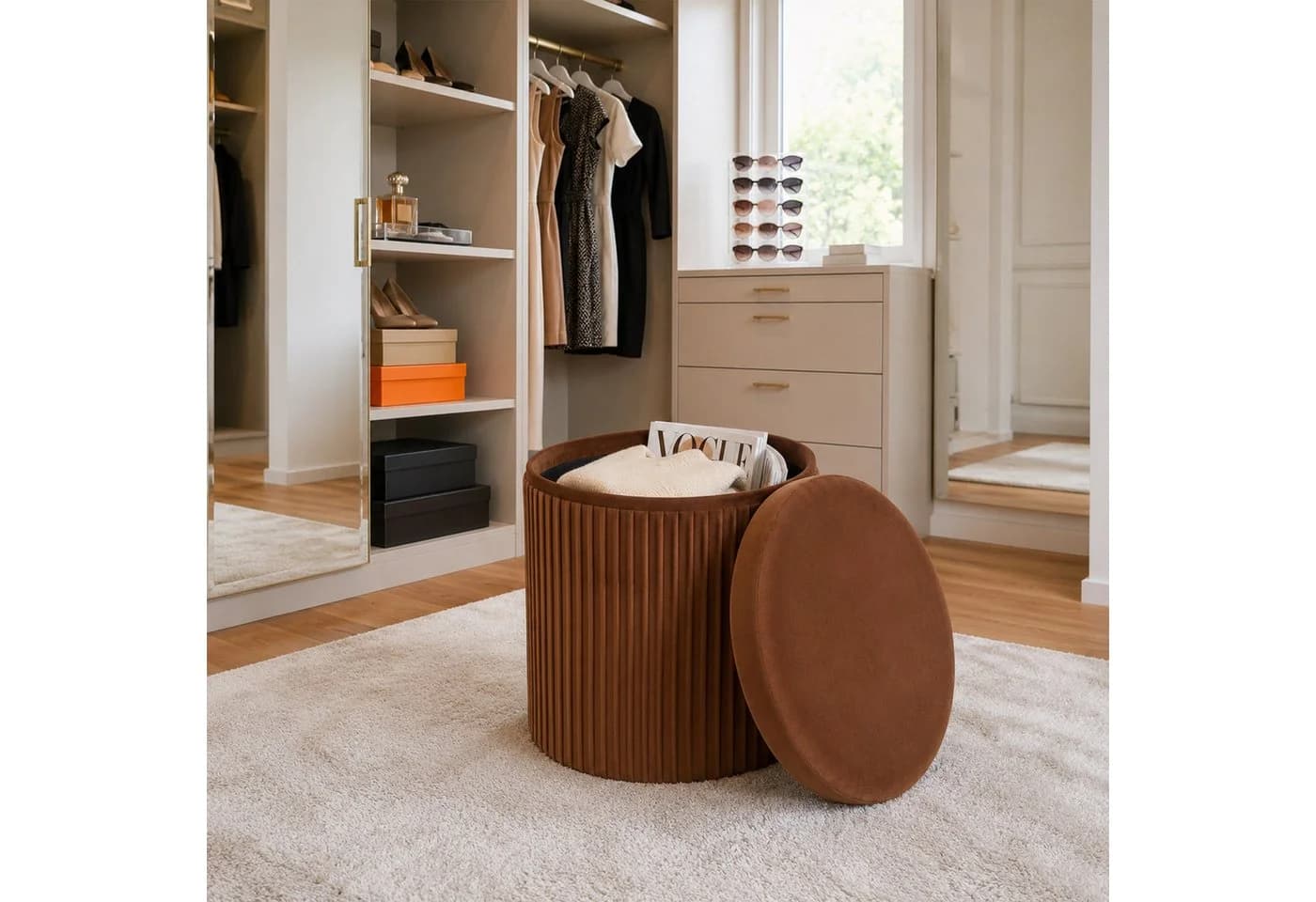 relaxdays Stauraumhocker Samt Mocha Mousse mit Staufach - Bild 5