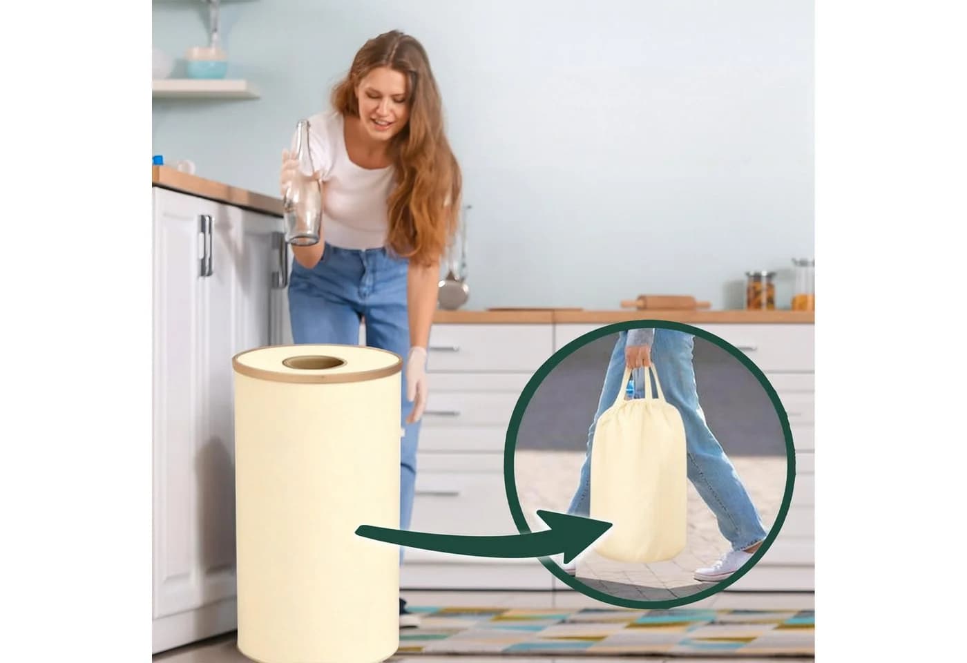 relaxdays Flaschensammler Beige 100l mit entnehmbarem Beutel - Bild 5