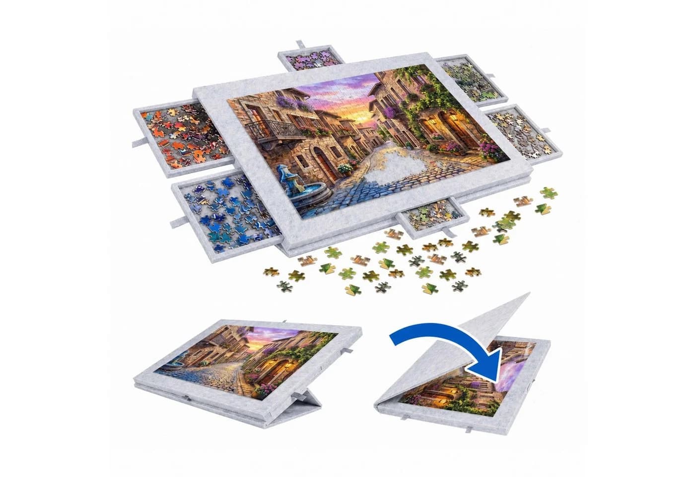 relaxdays Puzzle-Sortierschale Filz 6 Schubladen Hellgrau - Bild 2