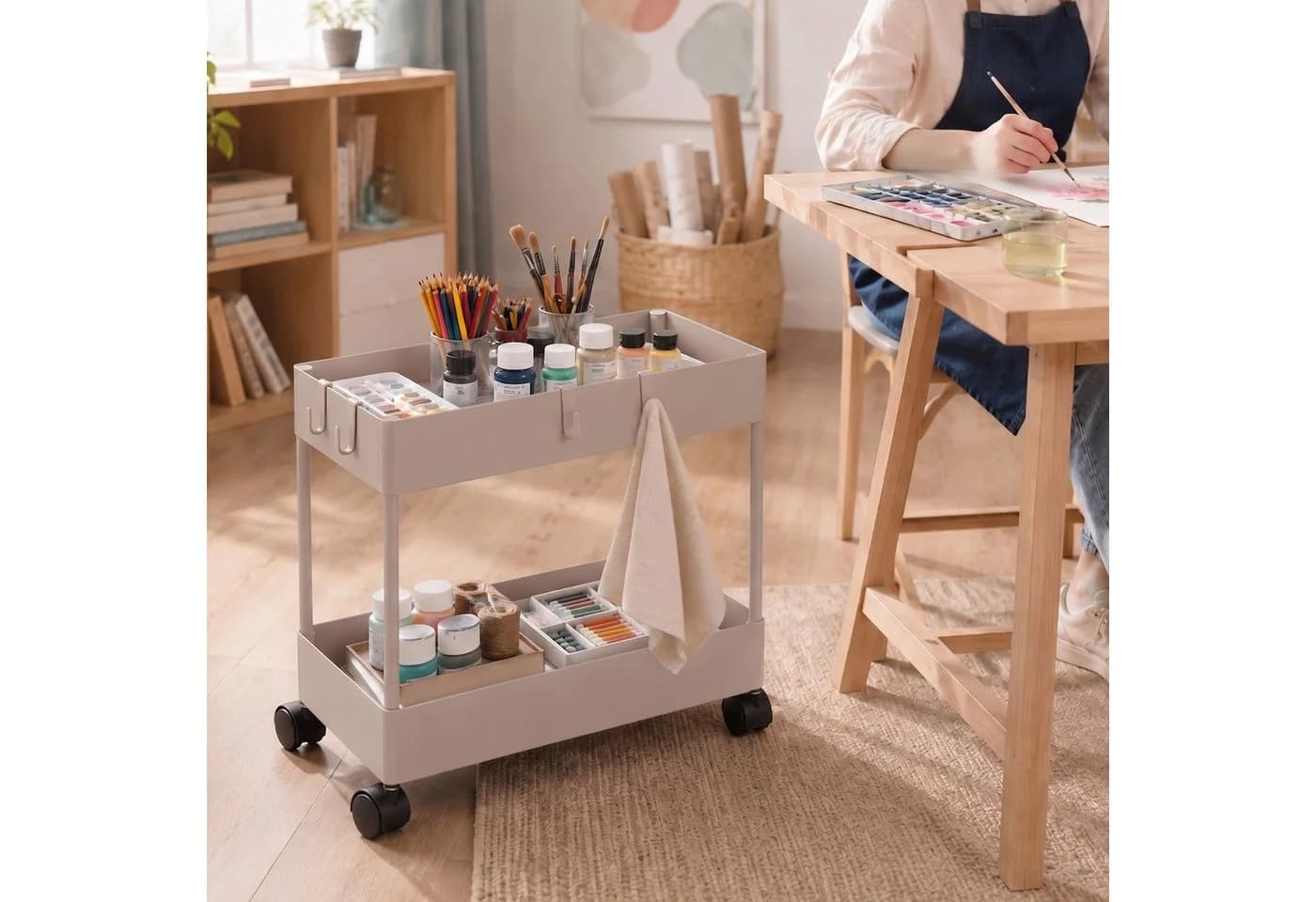 relaxdays Rollwagen mit 2 Ebenen Beige Kunststoff - Bild 5