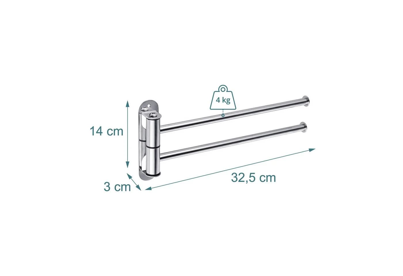 relaxdays Handtuchstange Wand-Handtuchhalter Edelstahl Silber, 2 Stangen - Bild 4