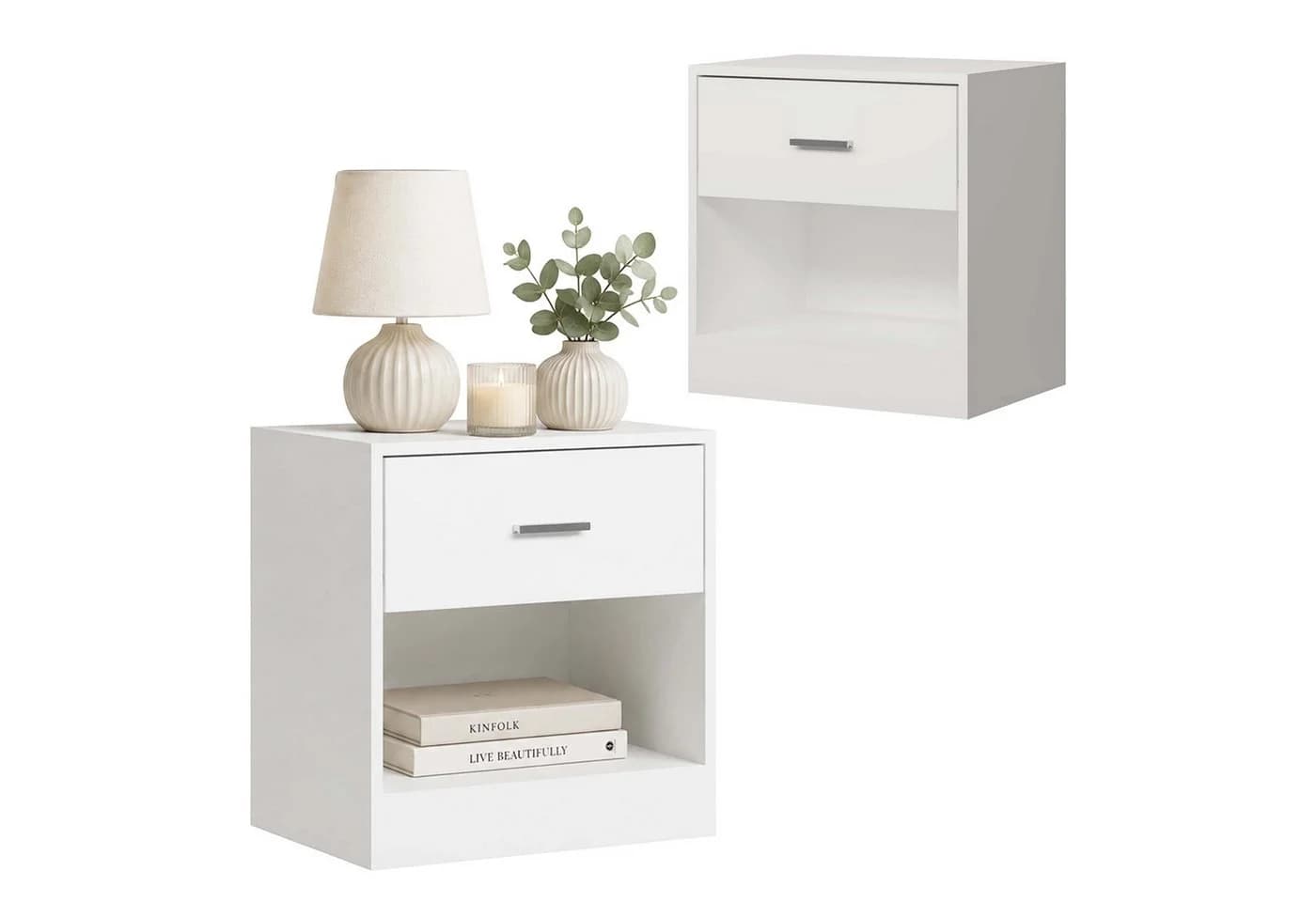 relaxdays Nachtschrank mit Schublade weiß, 2er-Pack - Bild 2