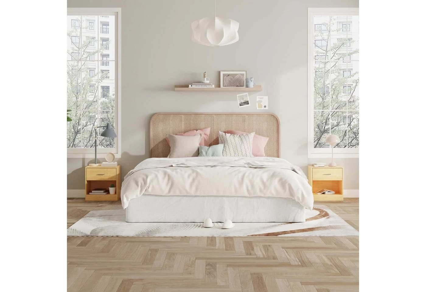 relaxdays Nachtschrank 2er-Pack Holzoptik Braun mit Schublade