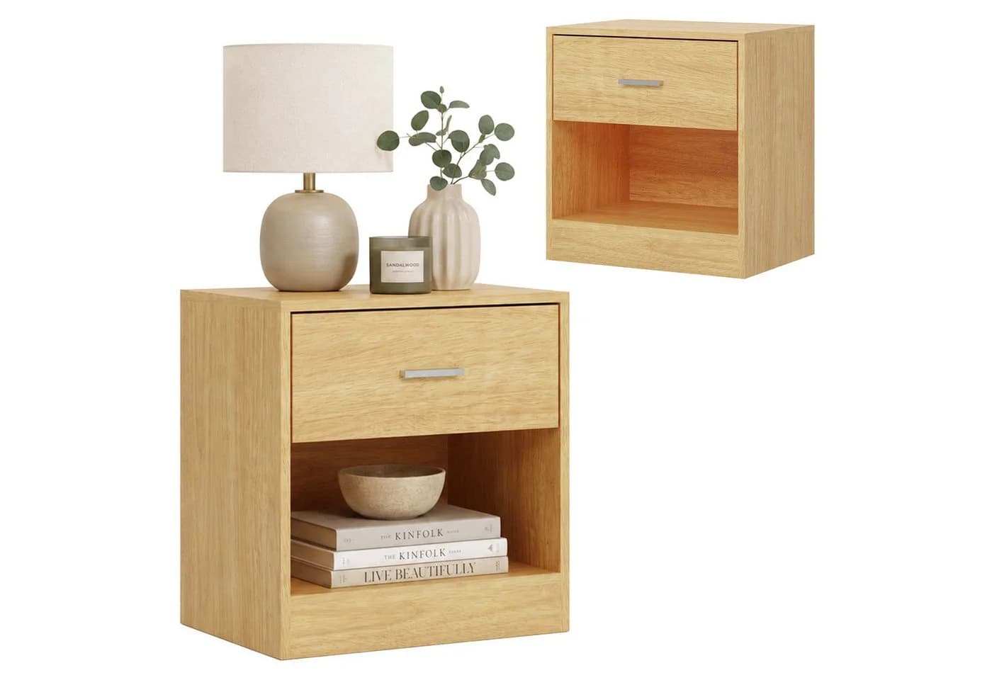 relaxdays Nachtschrank 2er-Pack Holzoptik Braun mit Schublade - Bild 2