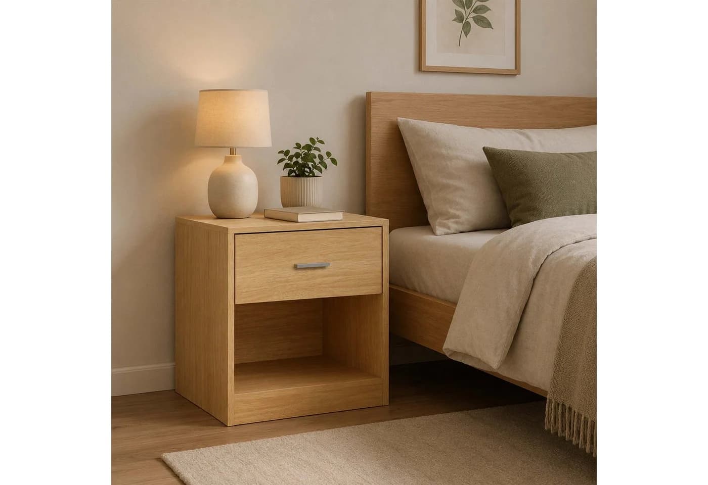relaxdays Nachtschrank 2er-Pack Holzoptik Braun mit Schublade - Bild 3