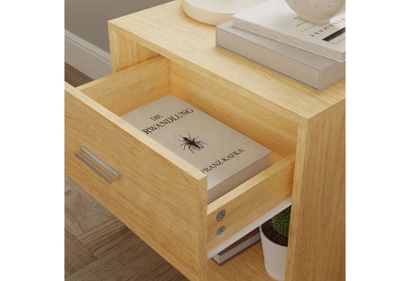 relaxdays Nachtschrank 2er-Pack Holzoptik Braun mit Schublade - Bild 5