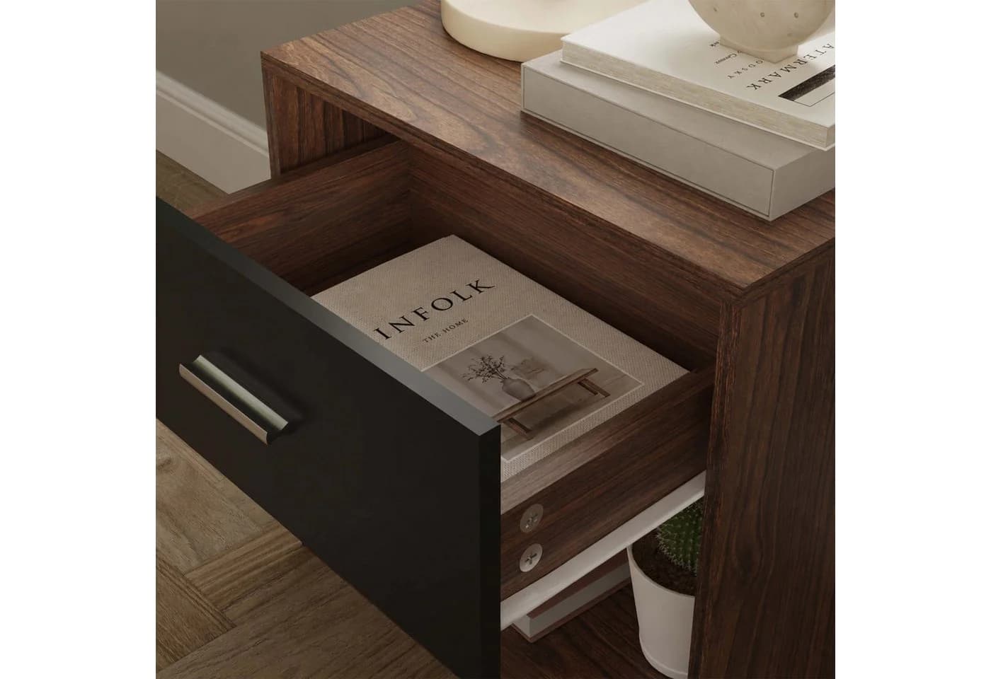 relaxdays Nachtschrank mit Schublade Braun-Schwarz - Bild 5