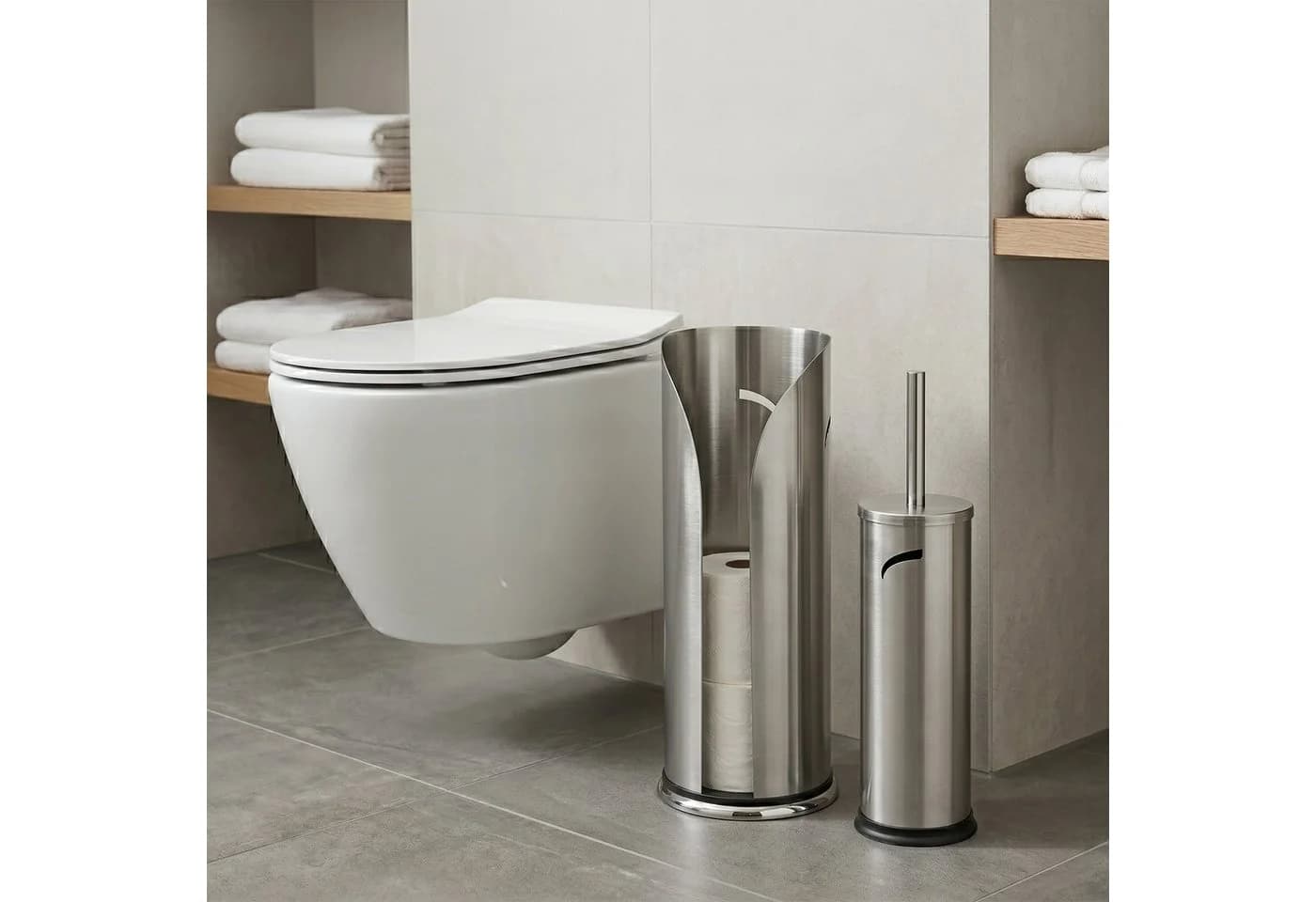 relaxdays WC-Garnitur Set Rollenhalter & WC-Bürste Silber