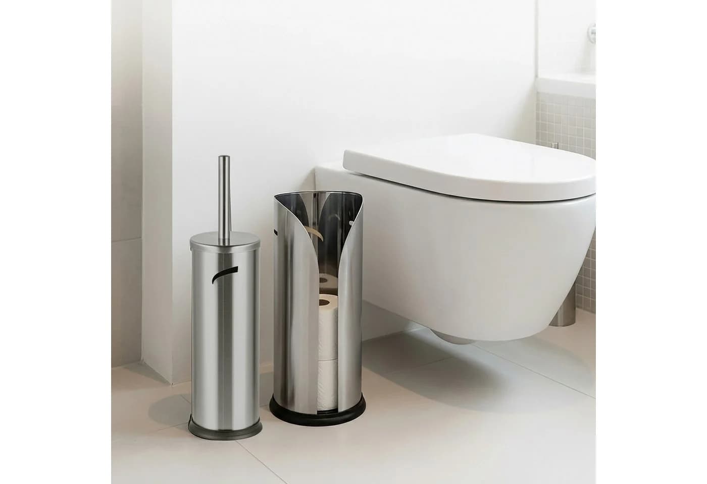 relaxdays WC-Garnitur Set Rollenhalter & WC-Bürste Silber - Bild 5