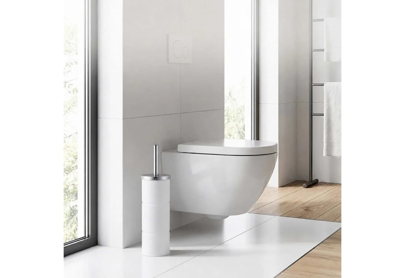 relaxdays WC-Garnitur mit Behälter Edelstahl Weiß Modern