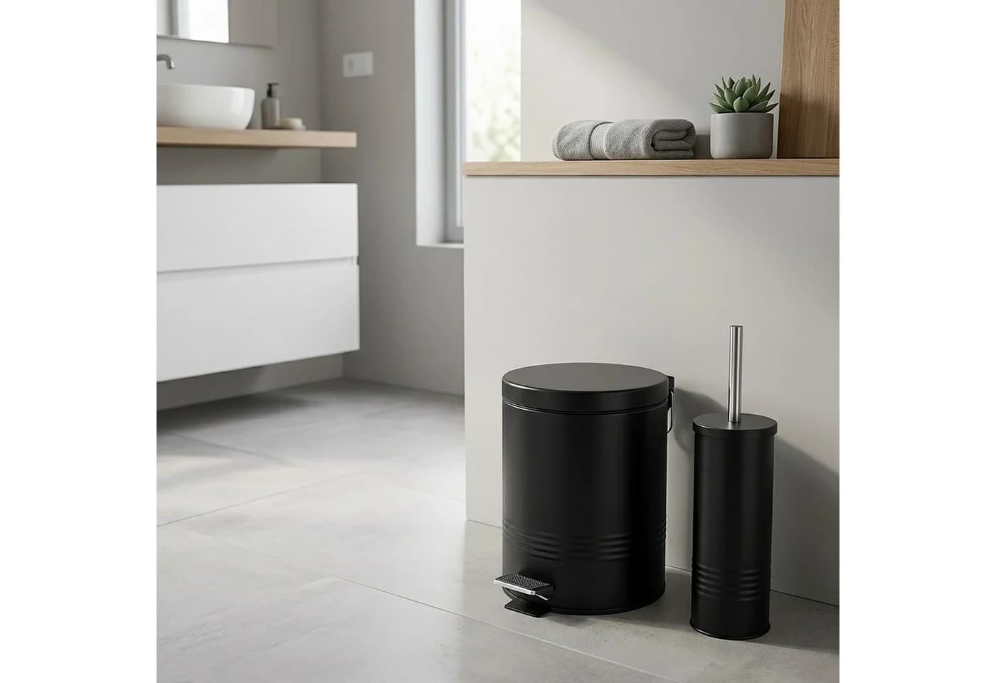 relaxdays Kosmetikeimer & WC-Bürste Set Schwarz Modern - Bild 3