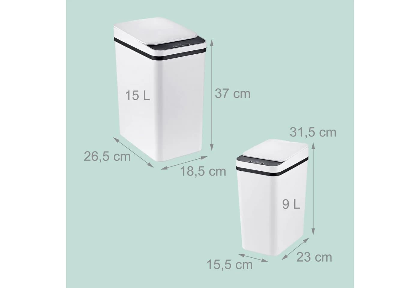 relaxdays Mülleimer 9L & 15L mit Sensor 2er-Set Weiß - Bild 4