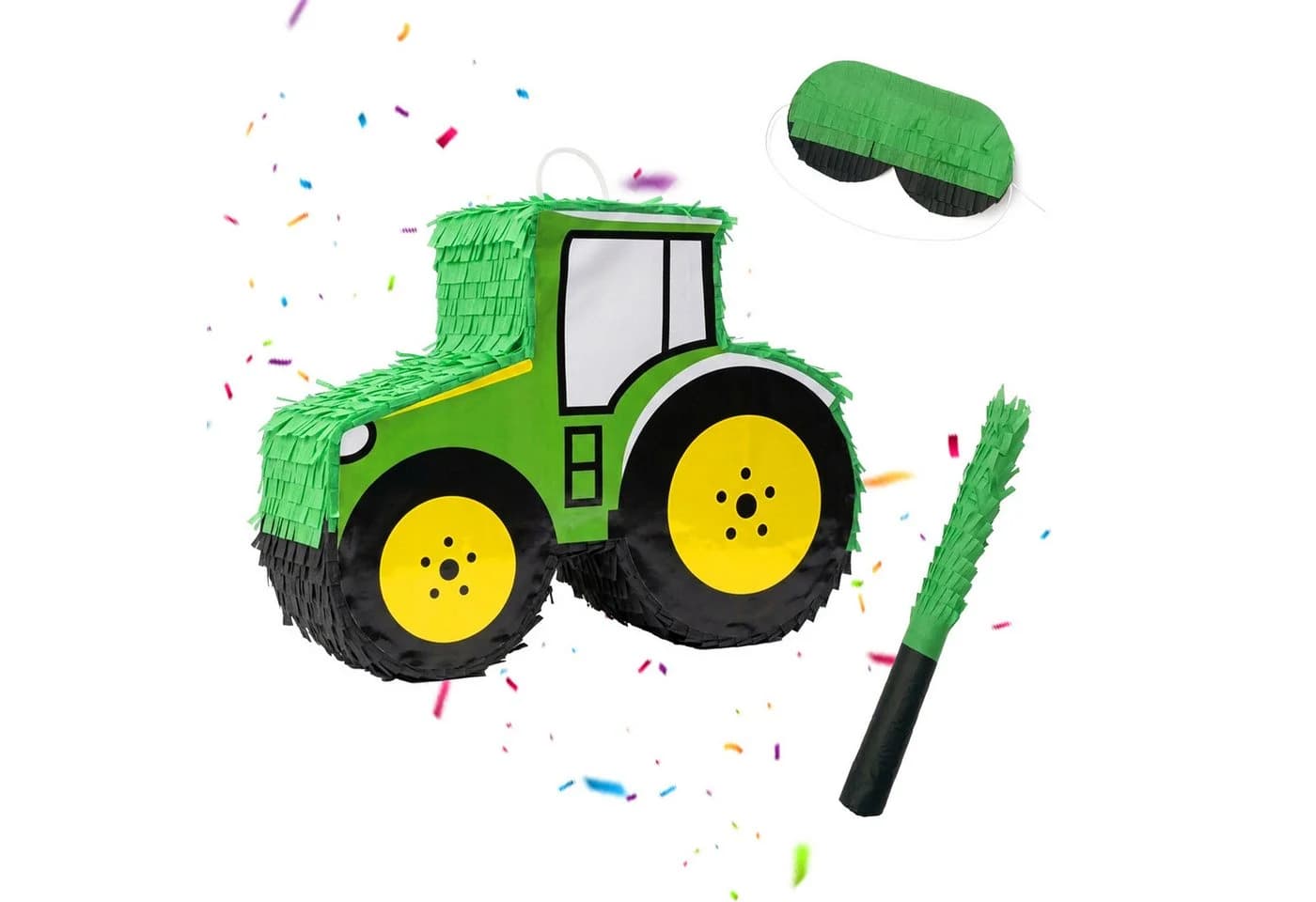 relaxdays Pinata Traktor mit Stab & Maske Grün-Gelb - Bild 2