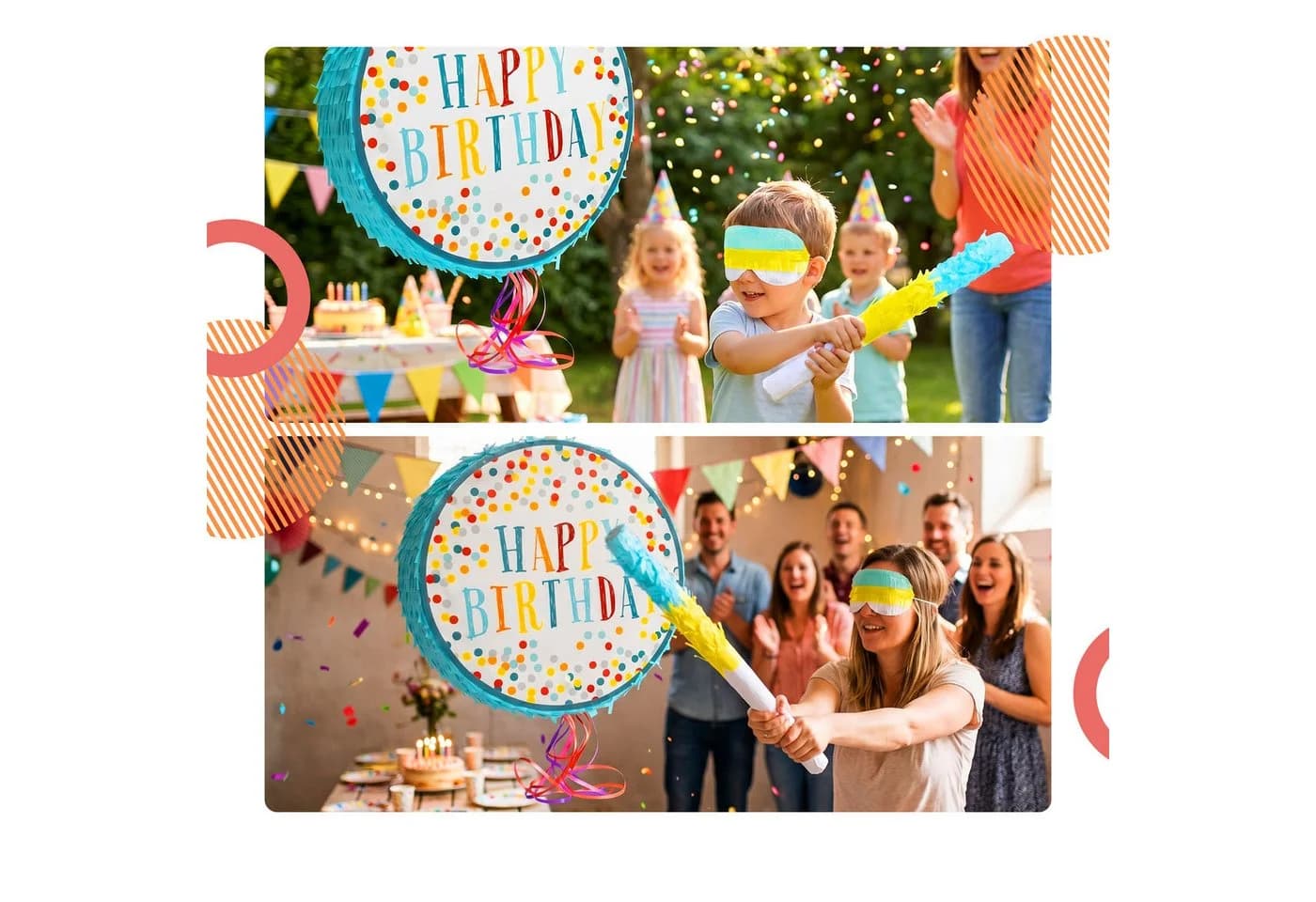 relaxdays Pinata Set 3-teilig mit Stock und Maske, Happy Birthday blau - Bild 3
