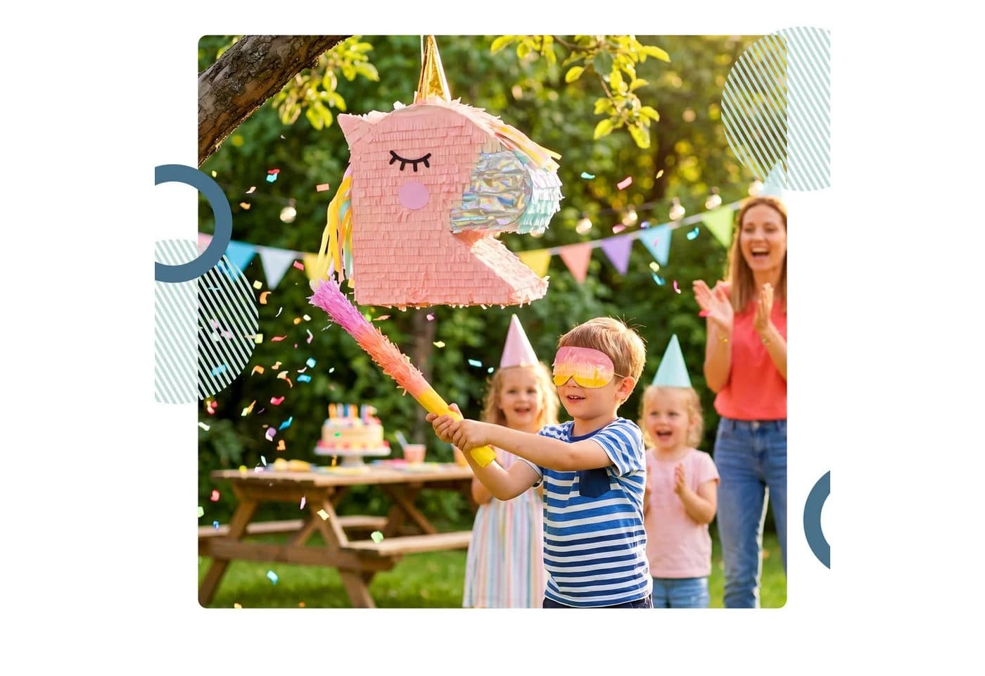 relaxdays Pinata Set Einhorn mit Stab und Maske, Braun - Bild 3