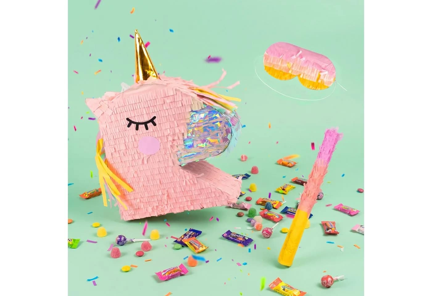 relaxdays Pinata Set Einhorn mit Stab und Maske, Braun - Bild 5