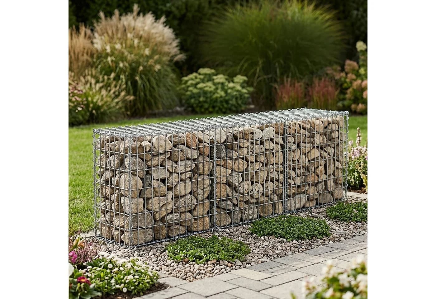 relaxdays Gabionenzaun Gabione Steinkorb aus Stahl Silber