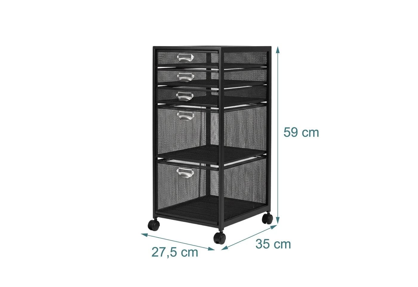 relaxdays Rollcontainer 5 Schubladen Schwarz Silber - Bild 4