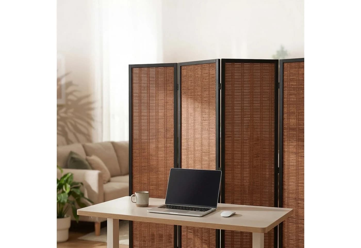 relaxdays Paravent Bambus 4-teilig Braun Faltbar - Bild 3