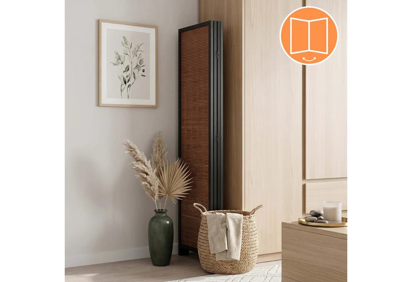 relaxdays Paravent Bambus 4-teilig Braun Faltbar - Bild 5