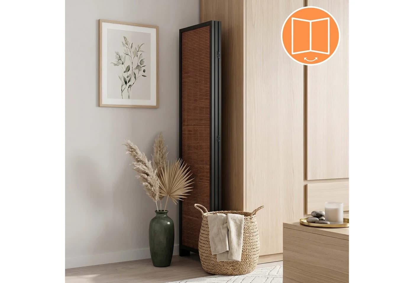 relaxdays Paravent Bambus 3-teilig Braun Raumteiler - Bild 5