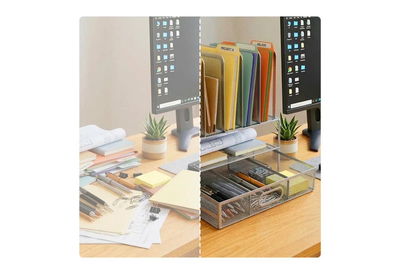 relaxdays Schreibtisch Organizer mit Schublade und 6 Fächern, silber - Bild 5