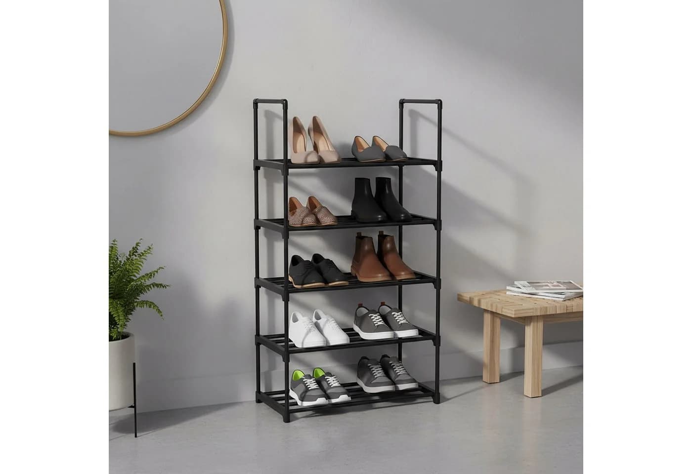 relaxdays Schuhregal Stecksystem Metall Schwarz 5 Ebenen - Bild 3