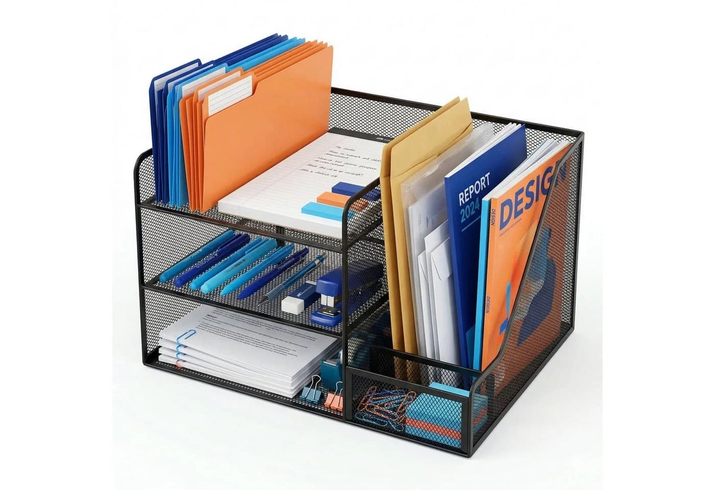 relaxdays Briefablage Schreibtisch Organizer Metall 5 Ablagen Schwarz - Bild 2