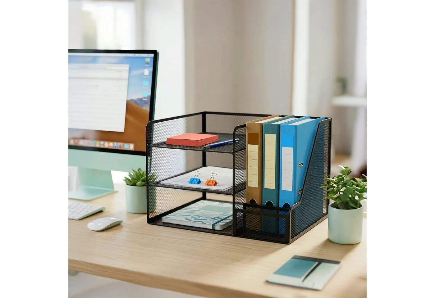 relaxdays Briefablage Schreibtisch Organizer Metall 5 Ablagen Schwarz - Bild 3
