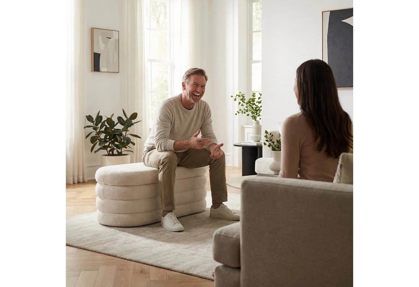 relaxdays Sitztruhe aus Teddystoff, Beige - Bild 3