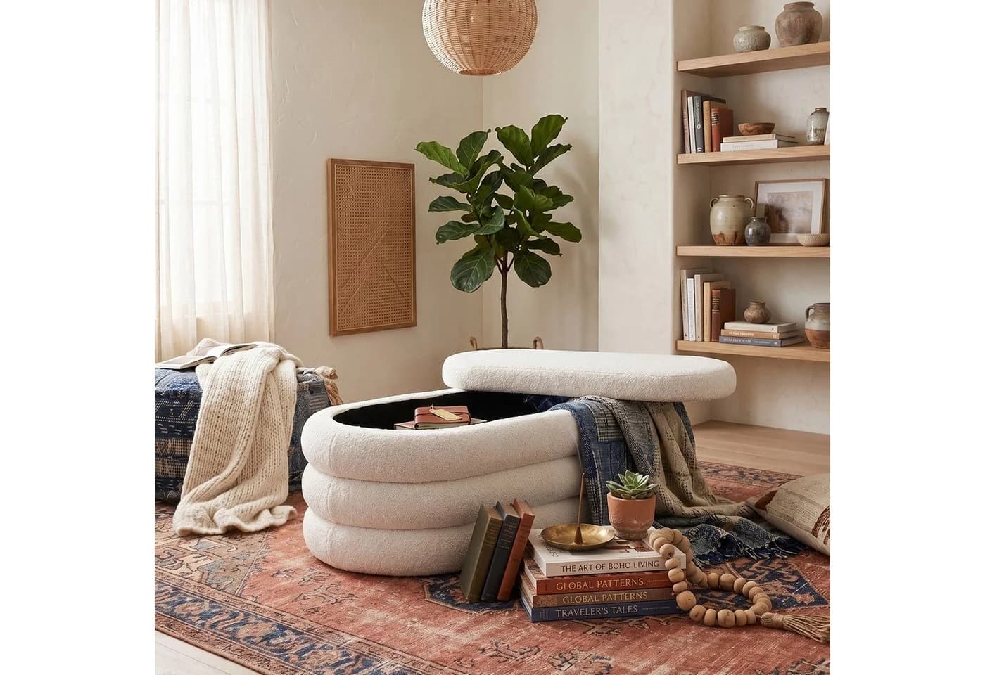 relaxdays Sitztruhe aus Teddystoff, Beige - Bild 5