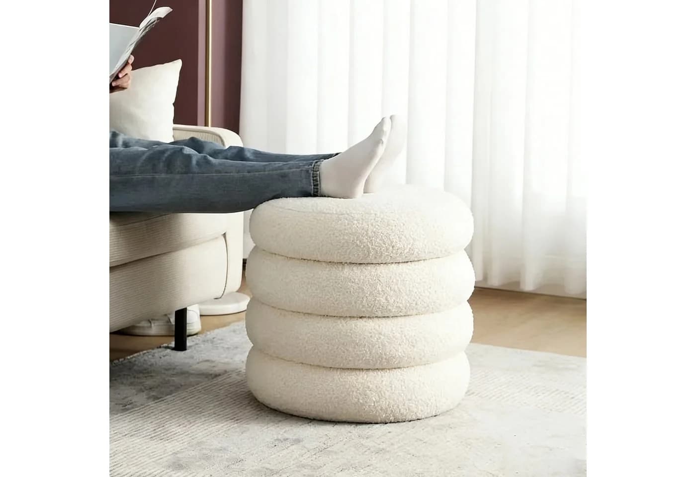 relaxdays Stauraumhocker Teddyfell Creme - Bild 5