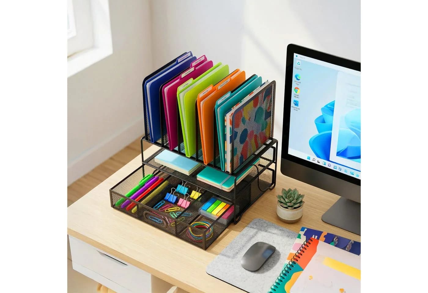 relaxdays Schreibtisch Organizer mit Schublade und 6 Fächern, Schwarz - Bild 3