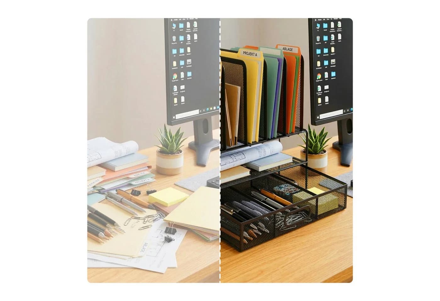 relaxdays Schreibtisch Organizer mit Schublade und 6 Fächern, Schwarz - Bild 5