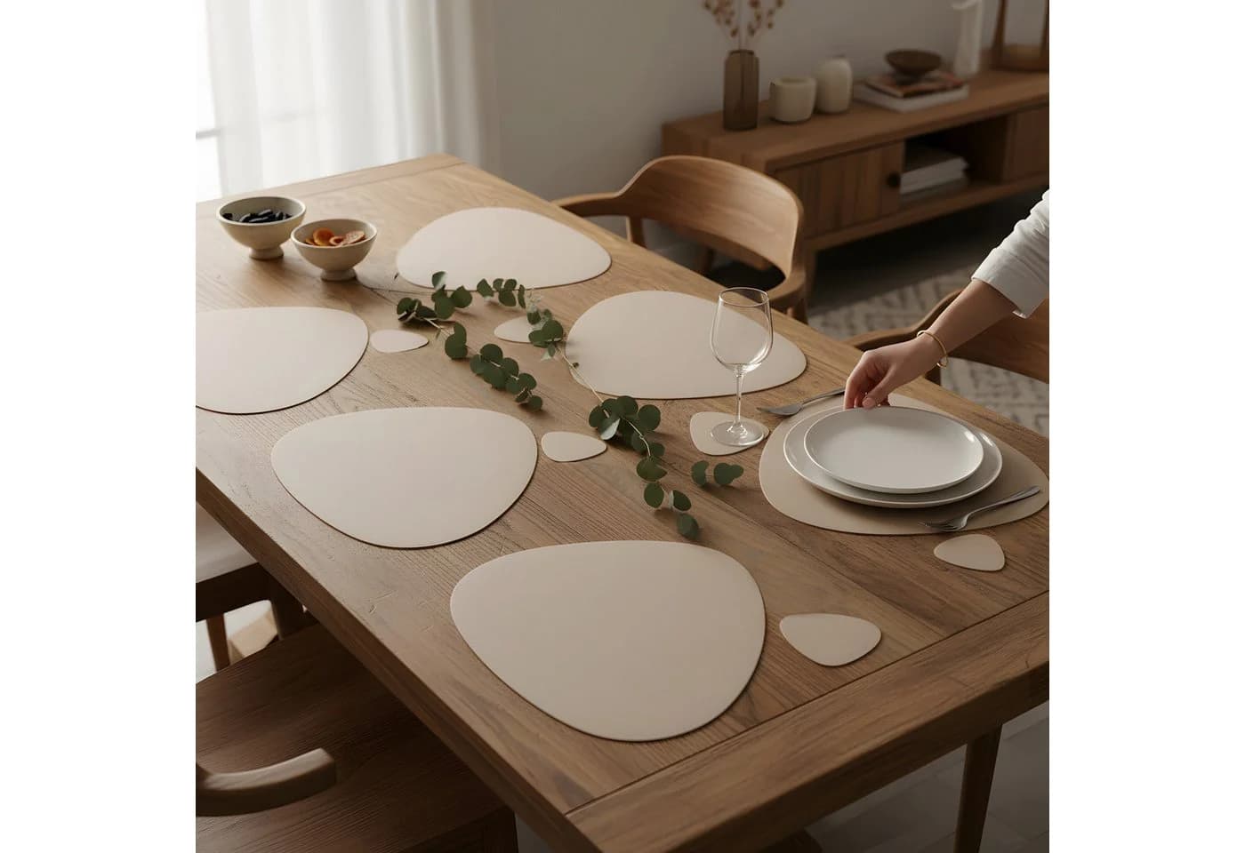 Relaxdays Platzset 6er Set Grau-Beige Oval Kunstleder