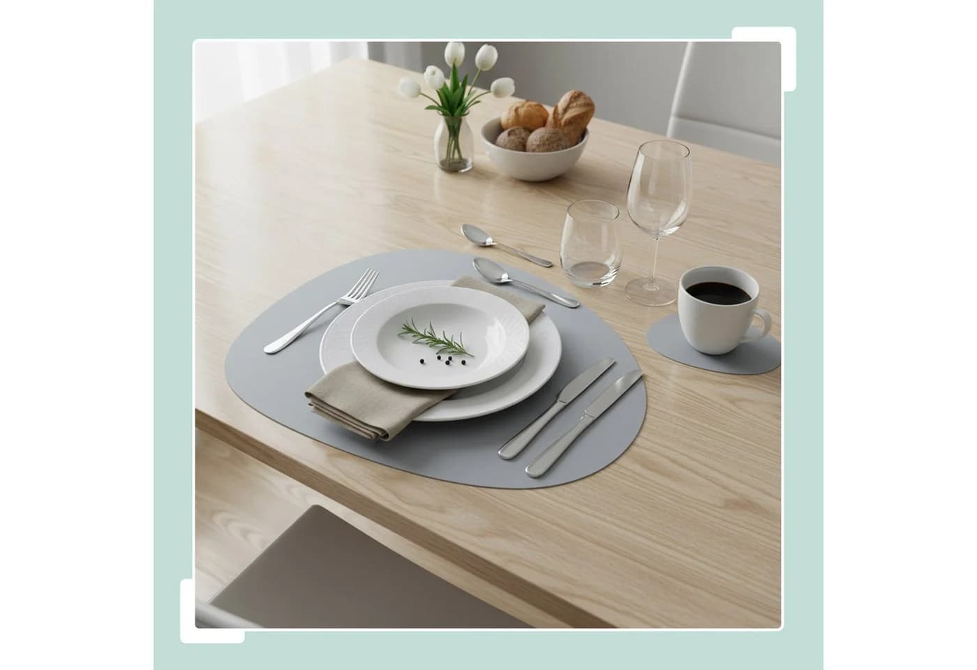 Relaxdays Platzset 6er Set Grau-Beige Oval Kunstleder - Bild 3