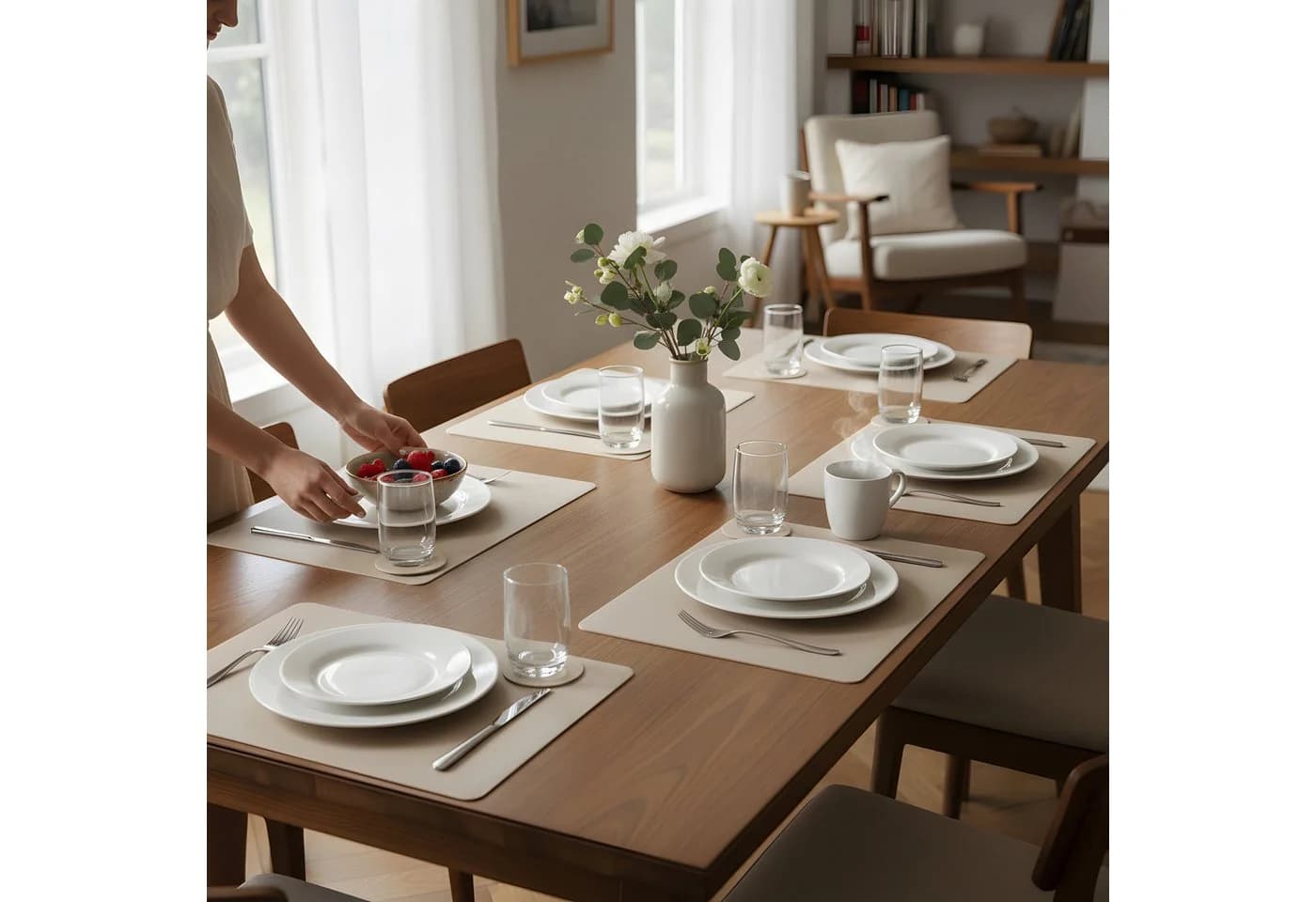 relaxdays Platzset 6er Set mit Untersetzer Grau-Beige Kunstleder