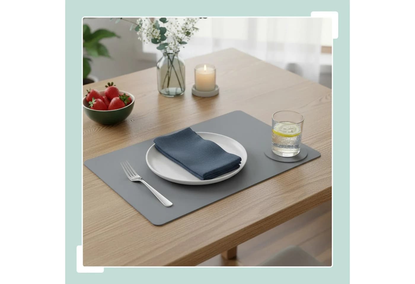 relaxdays Platzset 6er Set mit Untersetzer Grau-Beige Kunstleder - Bild 3