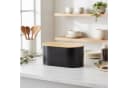 relaxdays Ovaler Brotkasten mit Bambusdeckel Stahl schwarz Bild 1