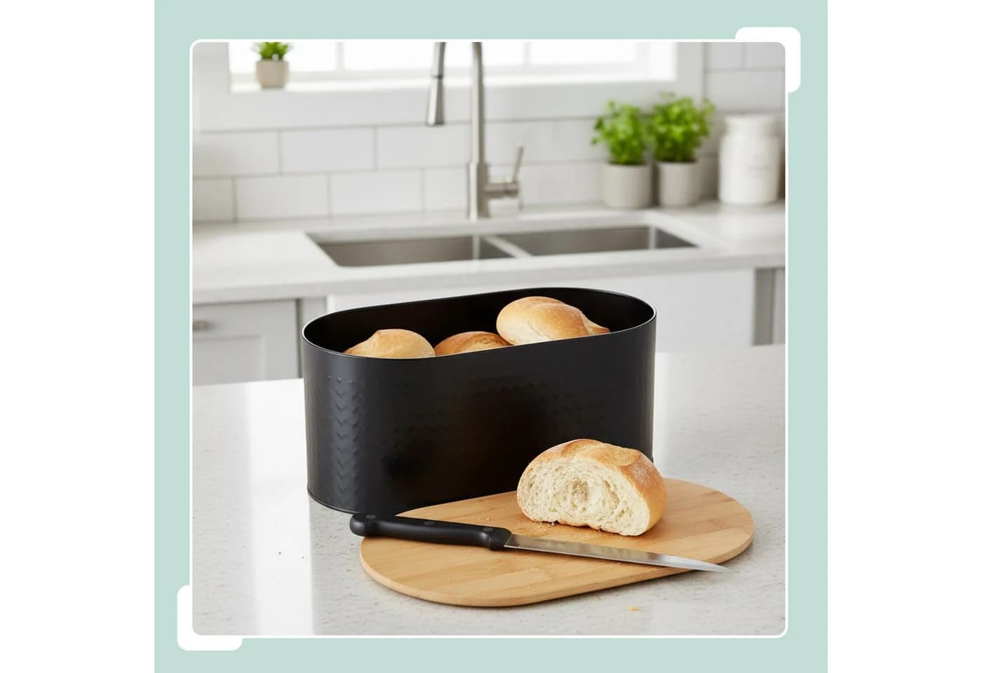 relaxdays Ovaler Brotkasten mit Bambusdeckel Stahl schwarz - Bild 3