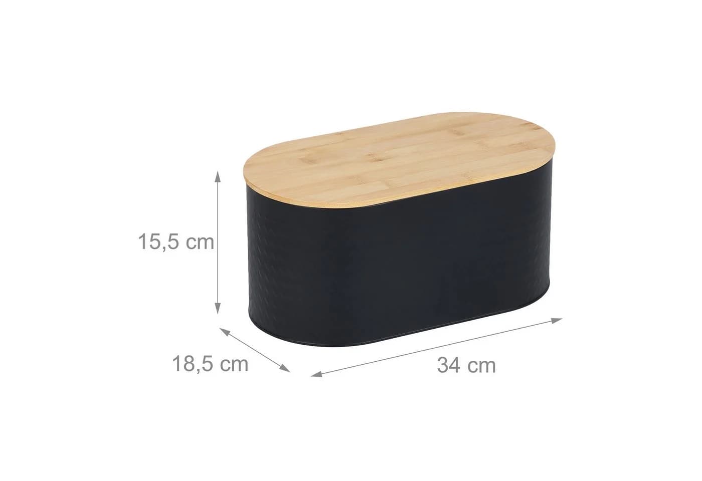 relaxdays Ovaler Brotkasten mit Bambusdeckel Stahl schwarz - Bild 4