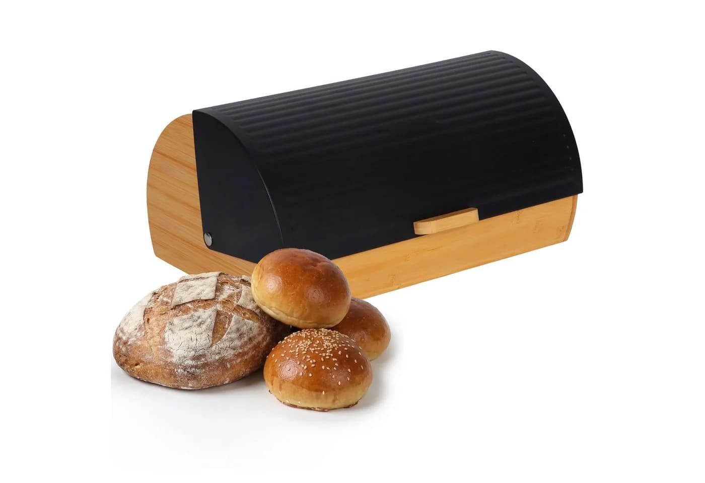 relaxdays Brotkasten Bambus mit Klappdeckel Schwarz - Bild 2