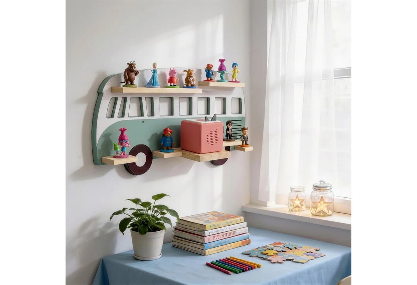 relaxdays Kinderregal Toniebox Regal Bus Grün