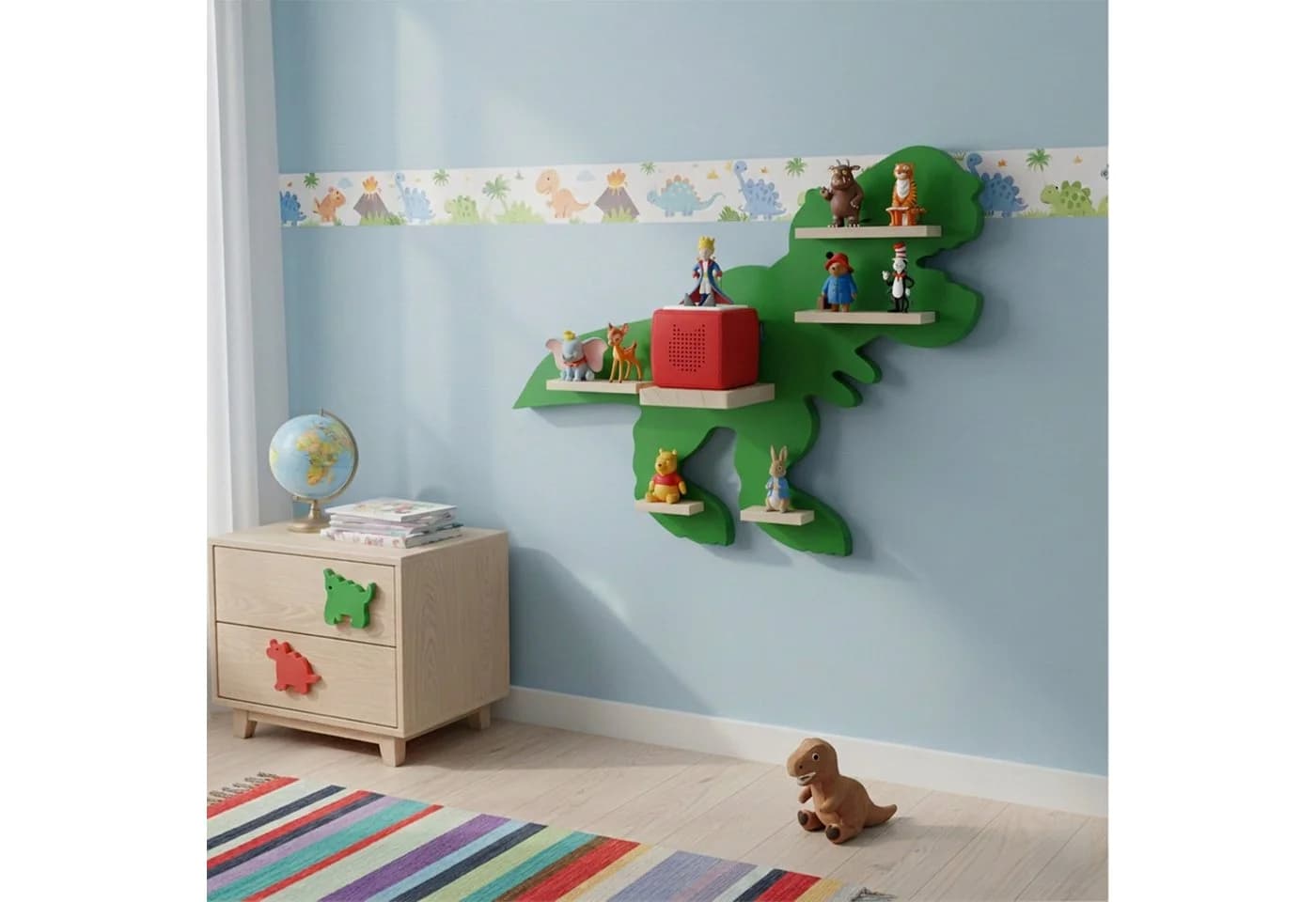 relaxdays Kinderregal Toniebox Regal Dino Braun/Grün
