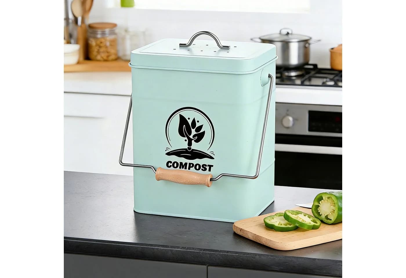 relaxdays Biomülleimer mit Geruchsfilter 6 Liter Mint