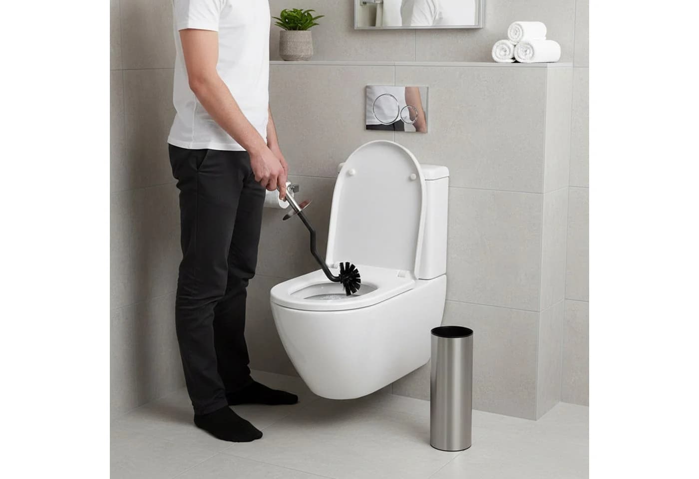 relaxdays WC-Garnitur mit Randreiniger, silber