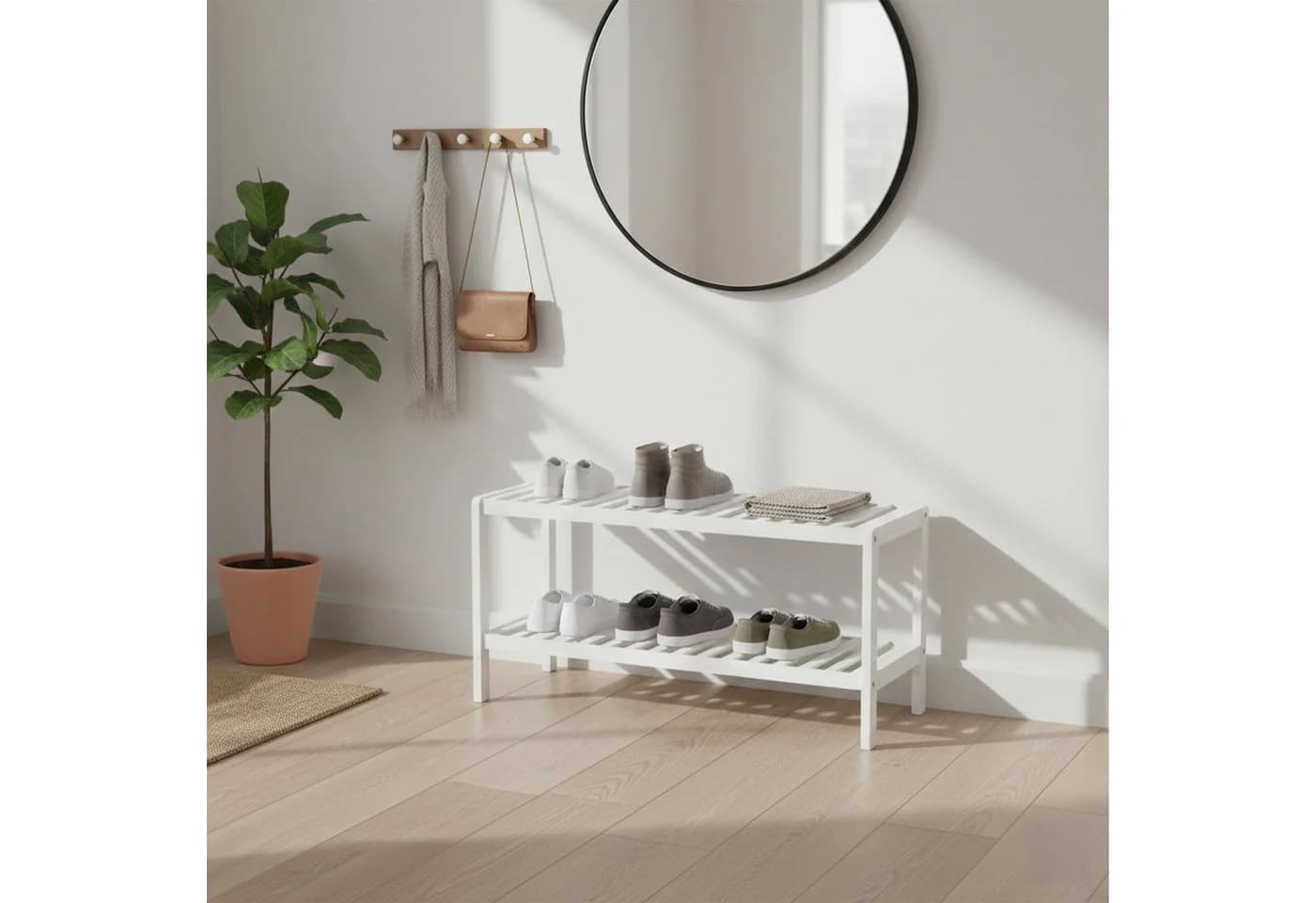 relaxdays Schuhregal Weiß Bambus 2 Ebenen