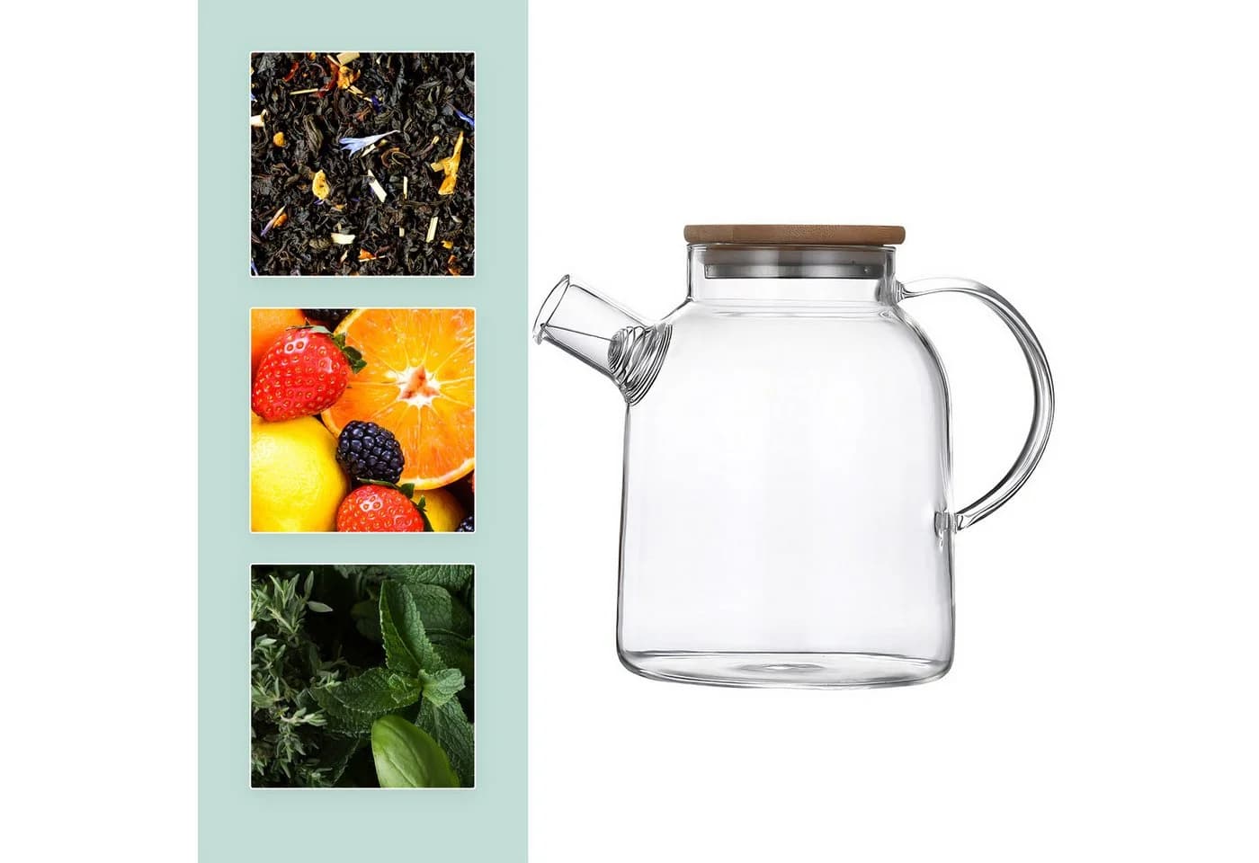 relaxdays Teekanne Glas mit Bambusdeckel 1,8 Liter Transparent - Bild 5