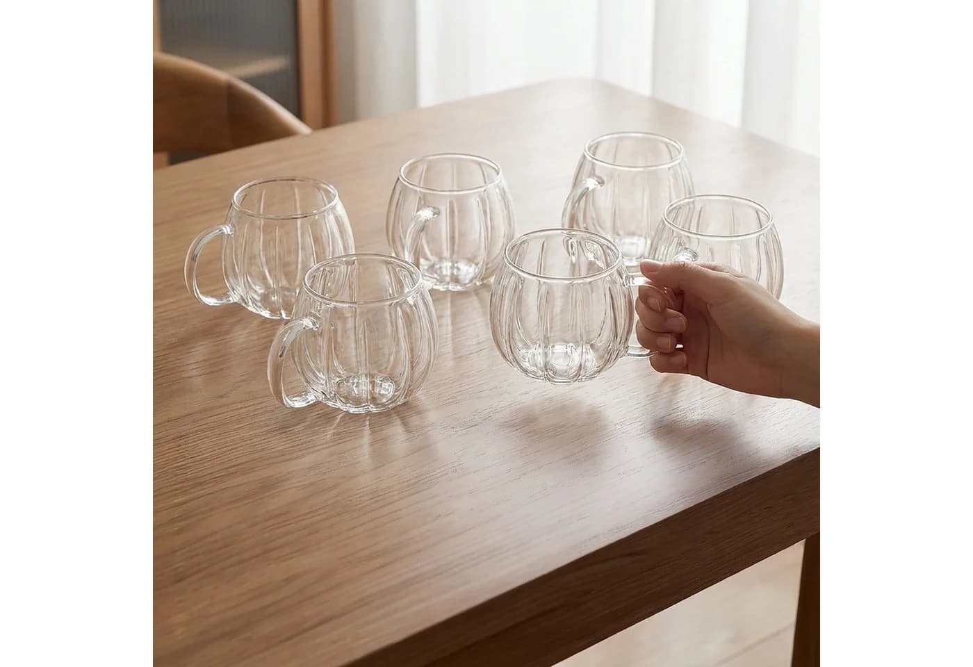 relaxdays Gläser-Set mit Henkel, 6er Pack, Transparent - Bild 5